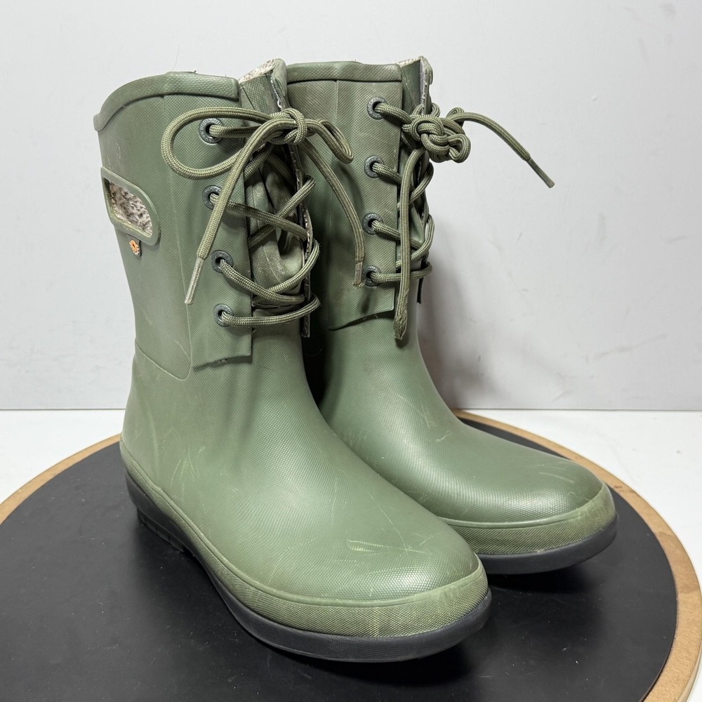 Bogs Amanda II Lace Boots Womens Size 6 Green Faux Fur Waterproof Winter Rain - Picture 2 of 10